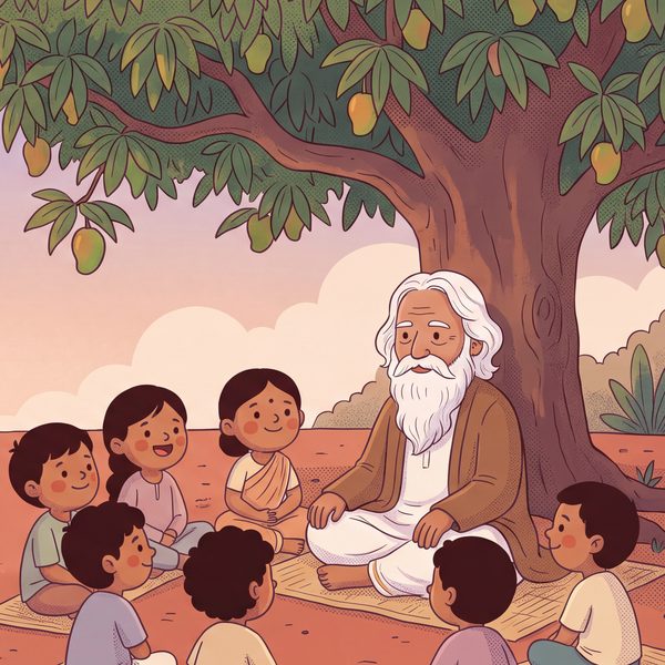 His school held classes under the trees.
